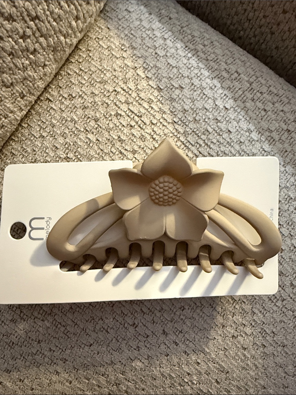 Flower Accent Matte Beige Hair Claw Clip